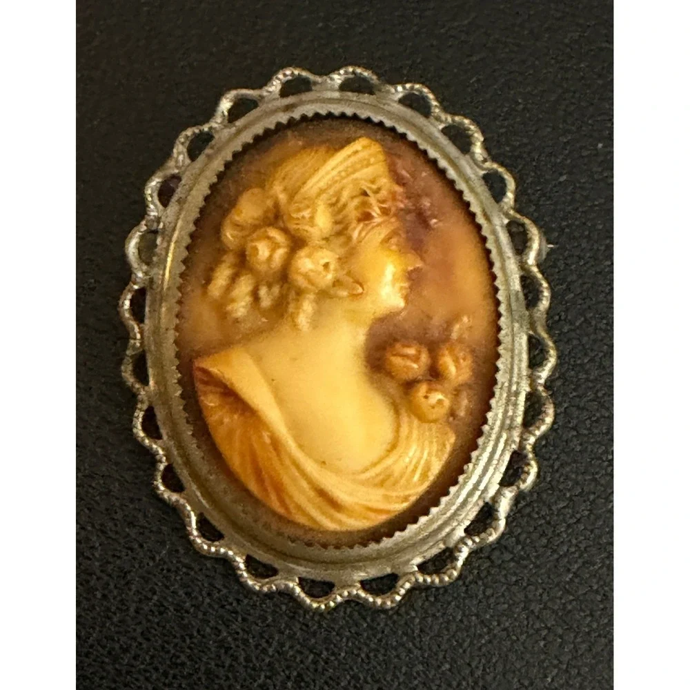 Vintage Cameo Brooch Victorian Revival Resin
